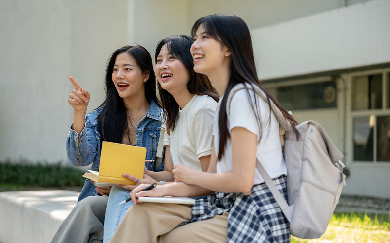 Group of students hanging out after class